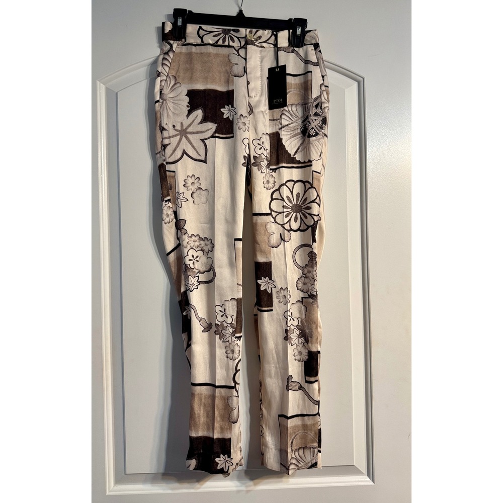 PT01 Woman Pants Amber Trousers IT 40 US 4 Neutral Floral Block Print NWT Italy